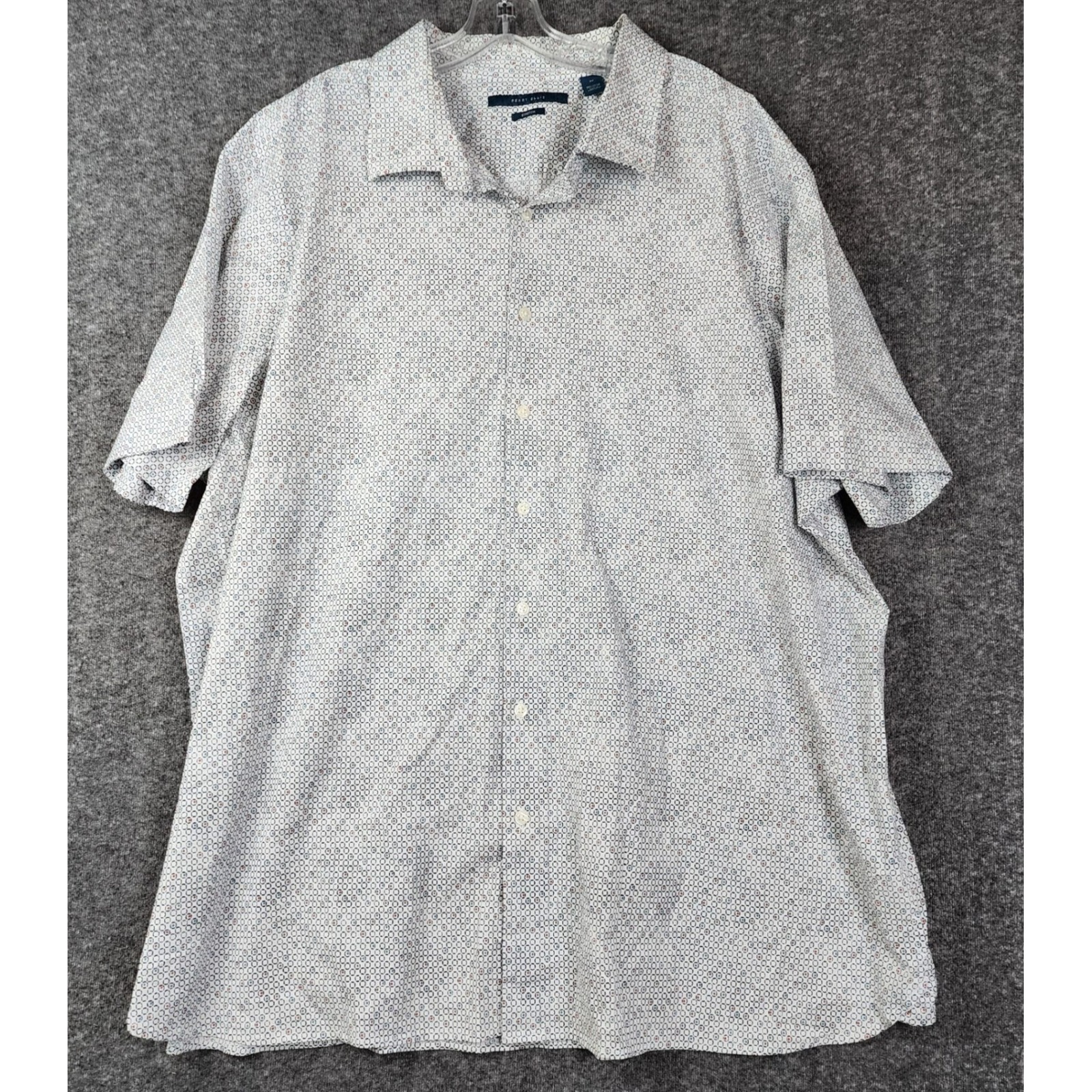 Perry Ellis Button Down Shirt Mens 3x White Geometric Circle Print Stretch Short